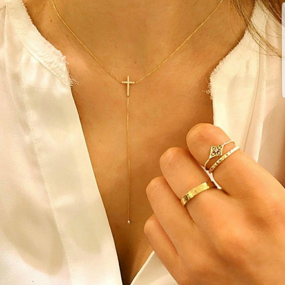 14k Solid Gold Necklace with Diamond Drop